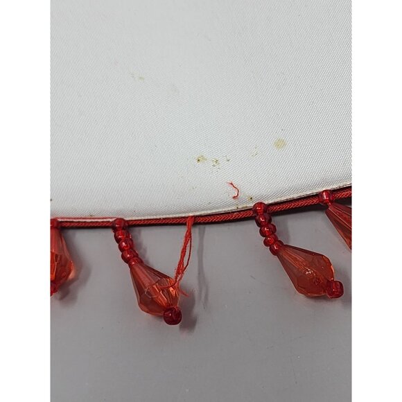 Vintage Crimson Red Fabric Bell Lampshade With Beaded Trim - Picture 8 of 16